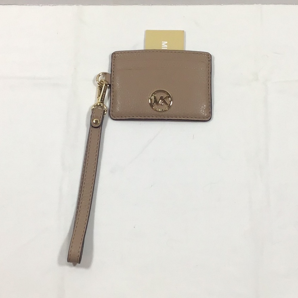 Michael Kors Fulton DK Khaki (Tan) Leather Key Card Holder Accessory NWT